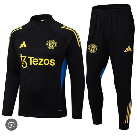 2025/2026 Manchester United Half-Pull Training Suit Black Football Shirt 1:1 Thai Quality Set